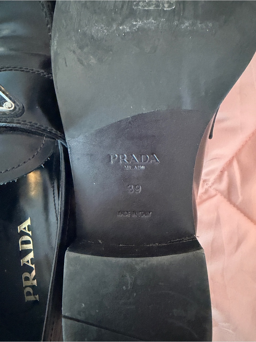 Prada Black Patent Leather Logo Penny Loafers - Picture 4 of 4